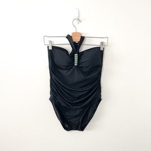 Lauren Ralph Lauren Black & Turquoise Jewelled One Piece Swimsuit Size 10